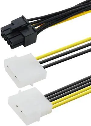 Dual 4 Pin M-olex IDE to 8 Pin PCI Express Power Cable PCI Express Adapter Video Card Power Cord