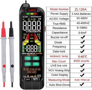 Digital Multimeter Smart AC DC 1000V 10A Tester Meter 9999 True RMS  Capacitance Ohm Diode Temp NCV Hz DMM Live Wire Tester(ZL126A)