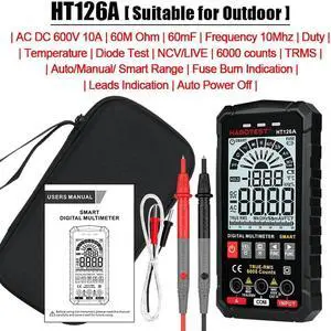 HT126 Smart Multimeter Digital Professional AC DC Voltage Current Tester Ohm HZ Diode Live Continuity Electrician Meter(HT126A TN Screen)