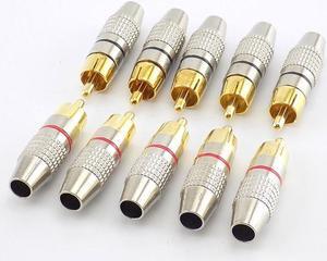 5pcs RCA Male Plug to cabling Connector Adapter Audio Video Cable CCTV camera Non Solder Gold Plated Accessories(5pcs black)