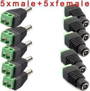5 Pair (10pcs) Coax Cat5 To  DC Power Male jack plug DC female Connector plug adapter Av  UTP for CCTV Camera Video Balun