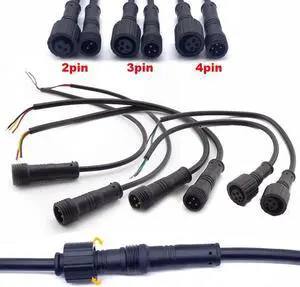 5pcs/Lot Waterproof Power Cable  Male Female 2Pin 3Pin 4Pin Jack Plug Adapter Connector Wire 500V 3A Connector 20cm Cords L1(2Pin male)