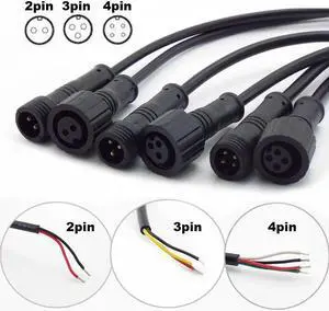 2Pin 3Pin 4Pin 3A Power Cable  Male Plug Female Jack Adapter Connector Wire 500V Connector Cords IP65 Waterproof L1(2Pin female)