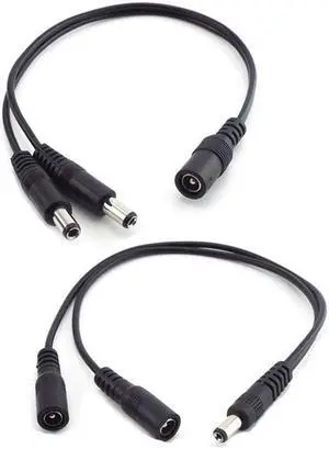 5.5mm*2.1mm 1 Female to 2 Male Connector Male to Female Plug DC Power Splitter Cable CCTV LED Strip Light Power Supply Adapter L(1 Female to 2 Male)