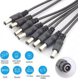 2.1x5.5mm CCTV Security Camera 1 DC Female To 2/3/4/5/6/8 Male Plug Power Cord Adapter Connector Cable Splitter for LED Strip(1 to 2 short)