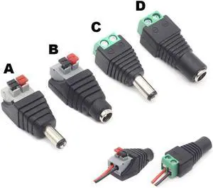5pcs Famale Male DC Power Plug Adapter Connector 5.5mm x 2.1mm for LED Strip Lamp Press Connector CCTV Cameras(5pcs Connector B)