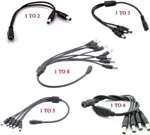 2.1*5.5mm 1 Female to 2 3 4 5 8 Male DC Power Splitter Plug Cable for CCTV security Camera Accessories power Supply adapter 12V(1 to 8 way)