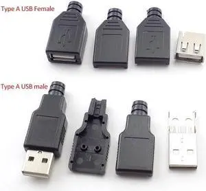 5/10pcs 4 Pin Type A Female Male USB 2.0 Adapter Socket Solder Connector With Black Plastic Cover DIY Connector Plug L19(10 pcs female)