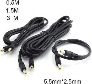 0.5/1.5/3M DC 12V 10A Power Supply Splitter Male To Male Connector 5.5mm*2.5mm Plug Power Adapter Extension Cable(1.5m)