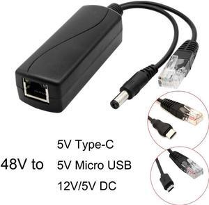 48V To 5V/12V PoE Splitter 5v POE Micro USB tpye-C DC Power supply Over Ethernet Active POE Splitter tpye-C for Raspberry Pi(48V to  Micro USB)