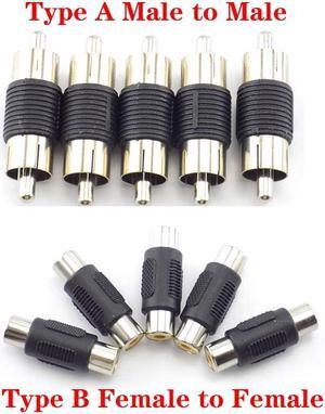 Dual RCA Male to Male Coupler Female to Female Audio Connector Adapter AV Cable Plug For CCTV Camera Connector Video(10pcs Type A)