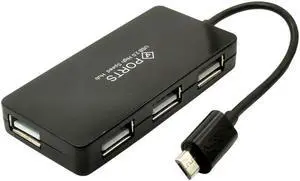 Micro USB OTG 4 Port HUB Adapter Cable For Smartphone Tablet High Speed Black)