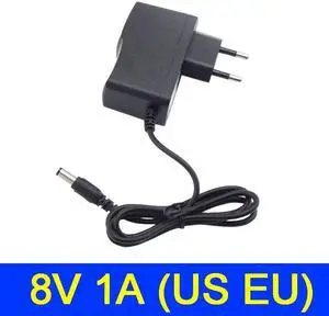 AC 100V-240V DC Power supply Adapter plug Converter 8V 1A 1000ma For LED Strip Light CCTV Charger Switch 5.5mmx2.5mm US/EU plug (Plug type: US plug)