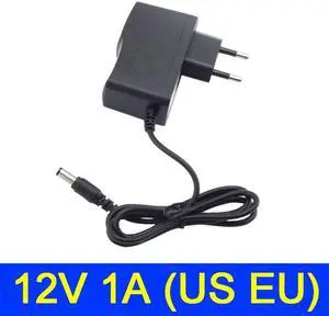AC 100V-240V DC Power supply Adapter plug Converter 12V 1A 1000ma For LED Strip Light CCTV Charger Switch 5.5mmx2.5mm US/EU plug (EU plug )