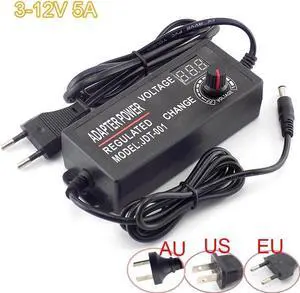 AC 100-220V to DC 3-12V 5A Adjustable Power Adapter Power Supply CCTV Camera for Led Strip Light Display Screen Charger L19 (AU Plug)