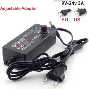 Adjustable Adapter AC 100-220V to DC 9-24V 3A 72W CCTV Camera Power Supply for Led Strip Light with Display Screen 5.5*2.5mm (EU plug)