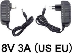 8V 3A 3000ma Power Supply AC DC Adapter Converter charger 100-240VLed Transformer Charging  8volt for LED Light CCTV camera (US plug)