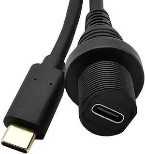 10Gbps Type C Car Mount Flush Panel Cable, Type C 3.1 Male to USB C Female Waterproof Gold Plated Cord for Yacht, Motorcycle (0.3m
)