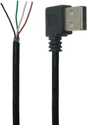 DIY 0.25m 0.5m Black USB Type A Male Plug 4 wire 28AWG Power Cable (with Braid/Mylar) Stripped Right Angle 90 Degree OD 3.8mm(0.25m)