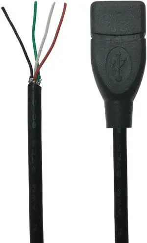 Black USB Type A Female Plug 4 wire 28AWG Power Cable Cord (with Braid/Mylar) Stripped DIY 0.25m 0.5m OD 3.8mm(0.5m)