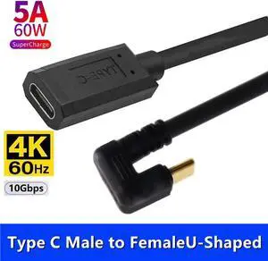 10Gbps Type C Male To Female 4K 60Hz  Supercharge Cable U-Shaped USB 3.1 Data 180 Degree Cables(0.6m)