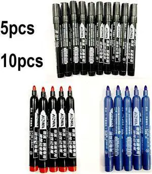 5/10 pcs Permanent Paint Marker Pen Oily Waterproof Black Pen for Tyre Markers Quick Drying Signature Pen Stationery Supplies(black 5pcs)