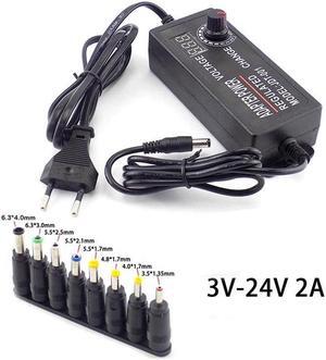 Adjustable Power Adapter AC to DC 3V-24V 2A 2000ma with Display Screen Voltage Regulated DC 8 Plug Connect Universal Adapter Plug type: us