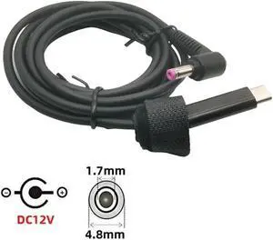 65W PD USB Type C Male Input to DC 4.8*1.7mm Male Power Charging Adapter for HP Compaq Presario 1.5M