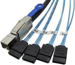 Mini SAS HD SFF8644 To SATA Cable 180/90 degree 4 port 7Pin, Mini SAS HD SFF-8644 to 4 SATA 7pin 12GB for Hard Disk Data Server 2m)