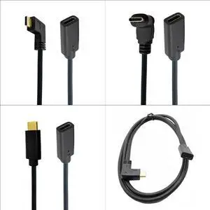 Gold 10Gb/s 0.3m 0.6m 1m 1.8m Type-C USB 3.1 Male to USB-C Female 90 degree Extension Data Cable Extender Cord Reversible Design(ST-FE)
(0.3M)