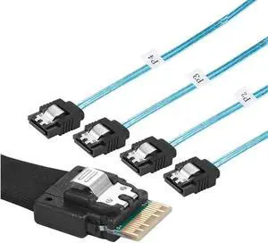 Slim Line SAS 4.0 SFF-8654 4i 38pin Host to 4 SATA 7pin Target Hard Disk Fanout Raid Cable 50cm 100cm (0.5m)