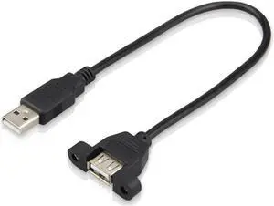 USB 2.0 Extension Cable Male to Female With Screw Panel Mount Foil+Braided Shielded Extension USB Cable Power Cord for PC Laptop 0.3m