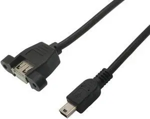 0.3M USB A Female Panel Mount Screw holes To Mini 5P Male Extension USB-A F To Mini usb M Connector 5pin Adapter Cable 0.5M  (0.3M)