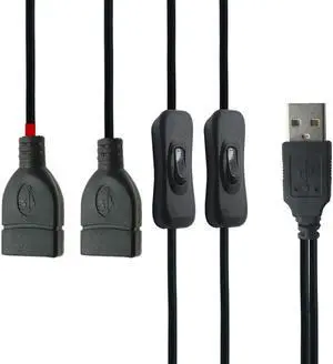 USB Cable Male to Female with Dual Switch ON OFF Cable Toggle LED Lamp Power 1M Line Black Electronics Date Converting(1M)