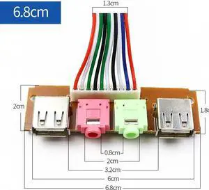 6.8CM PC Computer Cables & Connectors Case Front Panel USB/ Audio Front USB 2.0 Plug Guard Extend Mic Earphone cables(6.8CM)