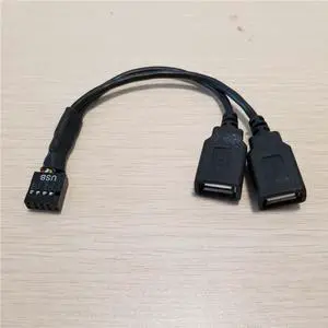 PC Motherboard USB2.0 9Pin Female to Dual A Female Splitter Data SHORT Cable 24AWG Wire For USB Device External to Internal