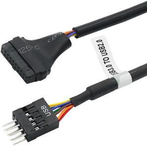Motherboard USB 3.0 to 2.0 Adapter Header Cable Converter,Mainboard USB3.0 20 pin to 9pin, USB 2.0 9 pin to 20 pin Header Bridge(20P F to 9P M)(15CM)