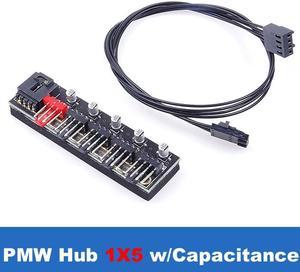 Sleeved PWM Fan Hub Splitter w/ LED RGB Lights Switch,Motherboard CPU Fan 4 Pin to 5 Way Adapter Cable for 4-Pin &amp(PWM 1X5  PR)
(40CM)