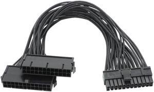 ATX Mining 30cm 24 Pin Dual PSU Power Supply Extension Cable for Computer Adaptor Cable Connector for Miner Mining 24Pin 20+4pin (Black)(30cm)