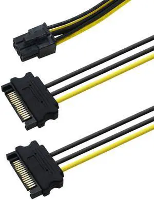 1PCS 18cm Dual SATA 15pin to 8pin Graphic Card Power Adapter Cable PCIE SATA Power Supply Cable for Bitcoin Miner Mining(6P TO 2SATA)