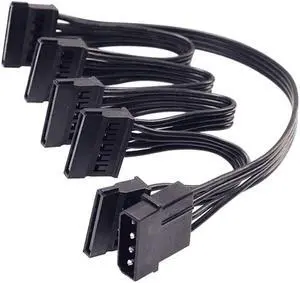 4 Pin 1 to 5 SATA 15 Pin Hard Drive Power Supply Splitter Cable 18AWG for DIY PC 4 Pin To Hard Disk SATA Adapter Cable