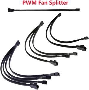PWM Fan Splitter 4 Pin Adapter Cable 1 to 1, 2, 3 Extension Cable Connector Sleeved Braided for Desktop Computer CPU PC