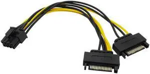 Dual 15 Pin SATA Male to PCIe 8Pin Male Power supply Adapter Cable 18AWG wire for Graphic Video Card
