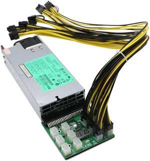GPU Mining Power Supply Kit (1200Watt PSU, 12Ports Breakout Board, 12pcs PCIe 6Pin to 6+2Pin Cable) (50cm)
