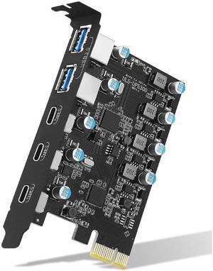5-Port PCIe to USB 3.0 Card with 5Gbps Bandwidth 5 Ports (2 USB-A, 3 Type-C) Converter PCIE Splitter Adapter Card