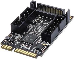 Mini PCIe to Dual 19-Pin Front Panel Extension Card Mini PCIE to USB3.0 Front PIN Head 19PIN Small 4-Pin/Sata Connector(SATA)