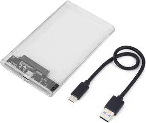 Casing HDD eksternal 2.5 inci casing Hard Drive SATA ke USB 3.1 6Gbps USB3.0 ke casing Hard Drive SSD SATA HDD tipe-c untuk Laptop(Transparent)