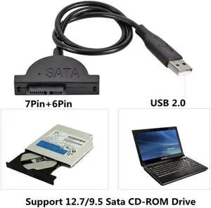 USB 2.0 to Mini Sata II 7+6 13Pin Adapter For Laptop CD/DVD ROM Slimline Drive Converter Cable Screws Steady Style 1Pcs