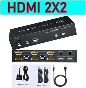 1pc Displayport HDMI KVM Switch dual monitor 4X2 2X2 HDMI Displayport USB KVM Switch Dual Display DP HDMI USB Switch KVM Switcher(check details)
(HDMI 2X2)