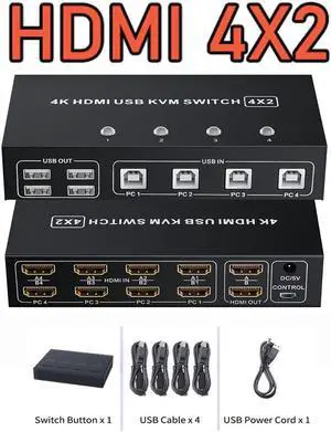 1pc Displayport HDMI KVM Switch dual monitor 4X2 2X2 HDMI Displayport USB KVM Switch Dual Display DP HDMI USB Switch KVM Switcher(check details)
(HDMI 2X2)